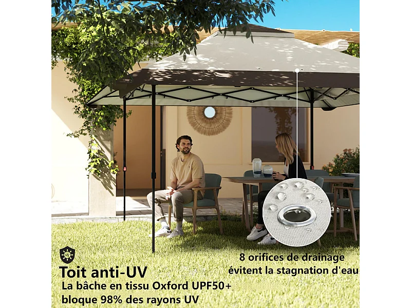 Pop-up gazebo van UPF50+ Oxford-stof 4x4m 16 m² met zandzakken, 4 gordijnen, draagtas - hoogte verstelbaar - Beige