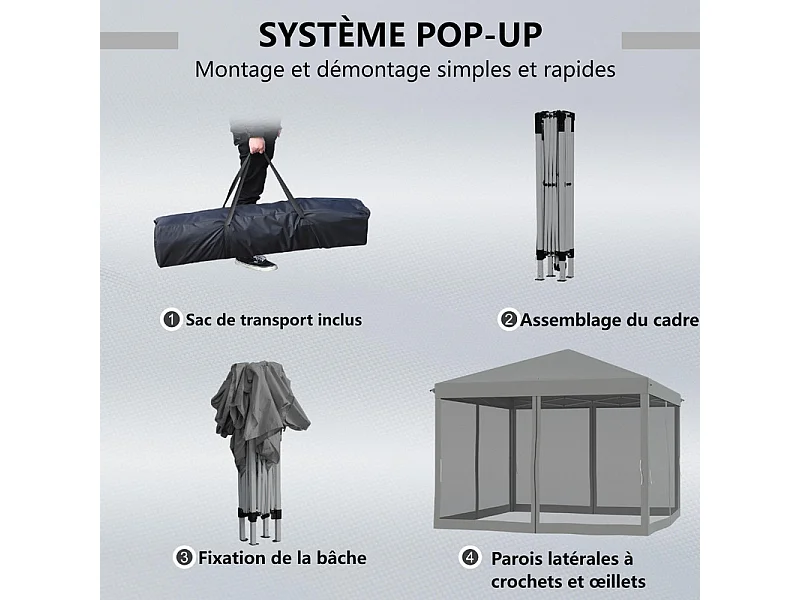 Gazebo in acciaio e tessuto Oxford 420D - 3x3m 9 m² - con tende - 2 porte con zip