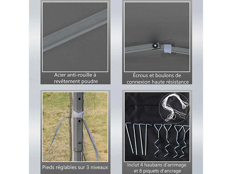 Gazebo in acciaio e tessuto Oxford 420D - 3x3m 9 m² - con tende - 2 porte con zip