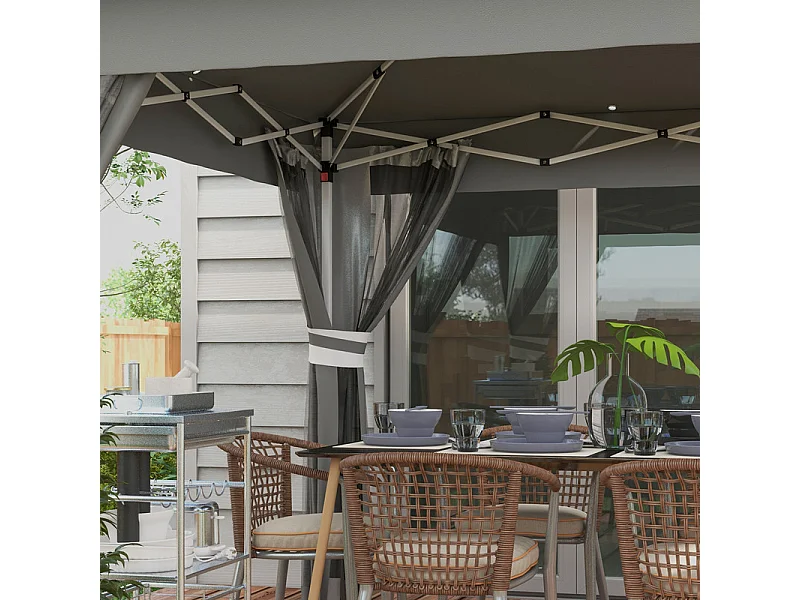 Toldo Portátil 3x3m, Pop-up, com LED solar, 4 cortinas, telhado duplo, altura ajustável, bolsa de transporte com rodas