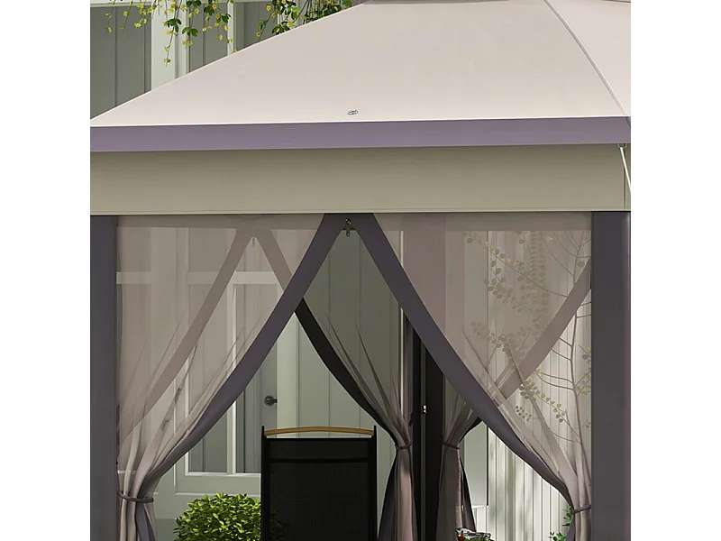 Tonnelle de Jardin Portable 4x4m - Pavillon Pop-up - 2 toit hexagonal - 6 porte à fermeture éclair - Beige