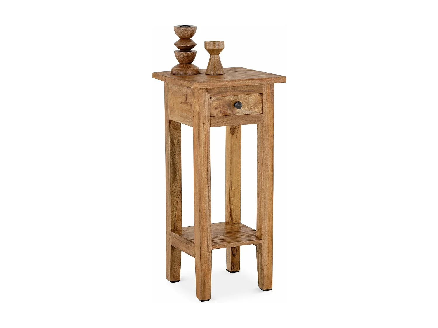 Table d'appoint GERBIER H 66 cm, en acajou, coloris rustique avec 1 tiroir et 1 étagère style campagne