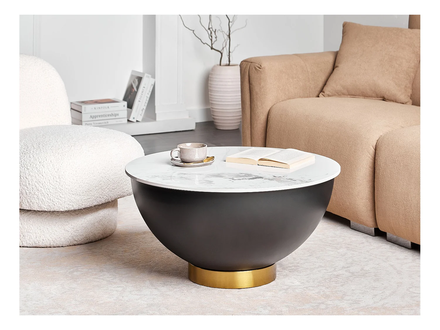 Table basse NADINE Céramique Noir avec rangement