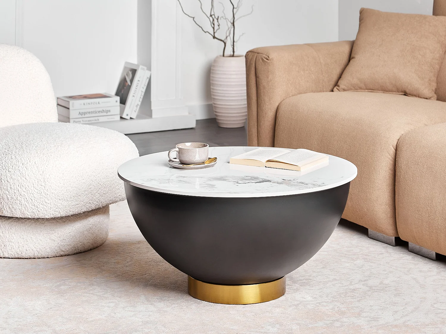 Tavolino da caffè NADINE Ceramica Nero con contenitore