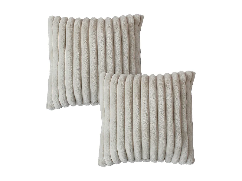 Lot de 2 coussins carré, fausse fourrure côtelée, 40x40cm, beige, collection Matisse