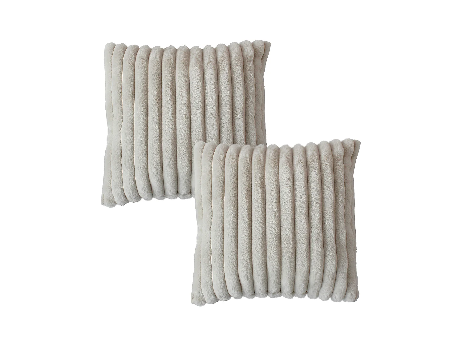 Lot de 2 coussins carré, fausse fourrure côtelée, 40x40cm, beige, collection Matisse