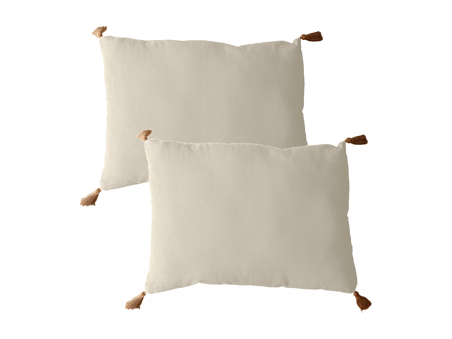 Lot de 2 coussins bohème, rectangulaire 50x70 cm, écru 100% coton, collection Panama