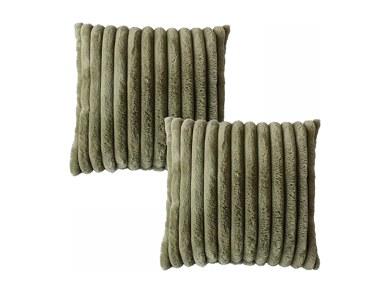 Set van 2 vierkante kussens, geribbeld imitatiebont, 40x40cm, olijfgroen, collectie Matisse