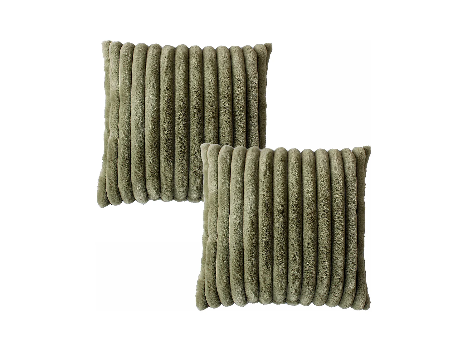 Lot de 2 coussins carré, fausse fourrure côtelée, 40x40cm, vert olive, collection Matisse