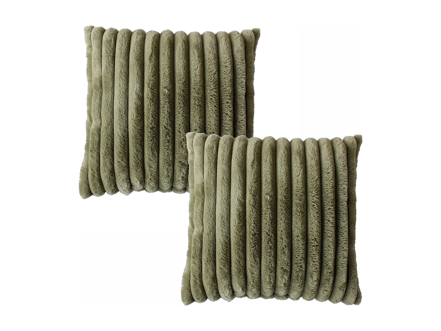 Set van 2 vierkante kussens, geribbeld imitatiebont, 40x40cm, olijfgroen, collectie Matisse