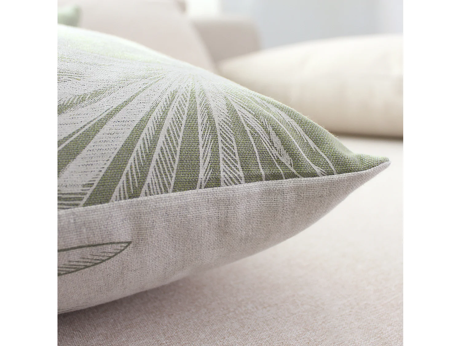 Lot de 2 Coussins déhoussables, carré 40x40cm, Olive Ecru, Recto Verso Inversé, Motif Jungle Tropical, Collection Mambo