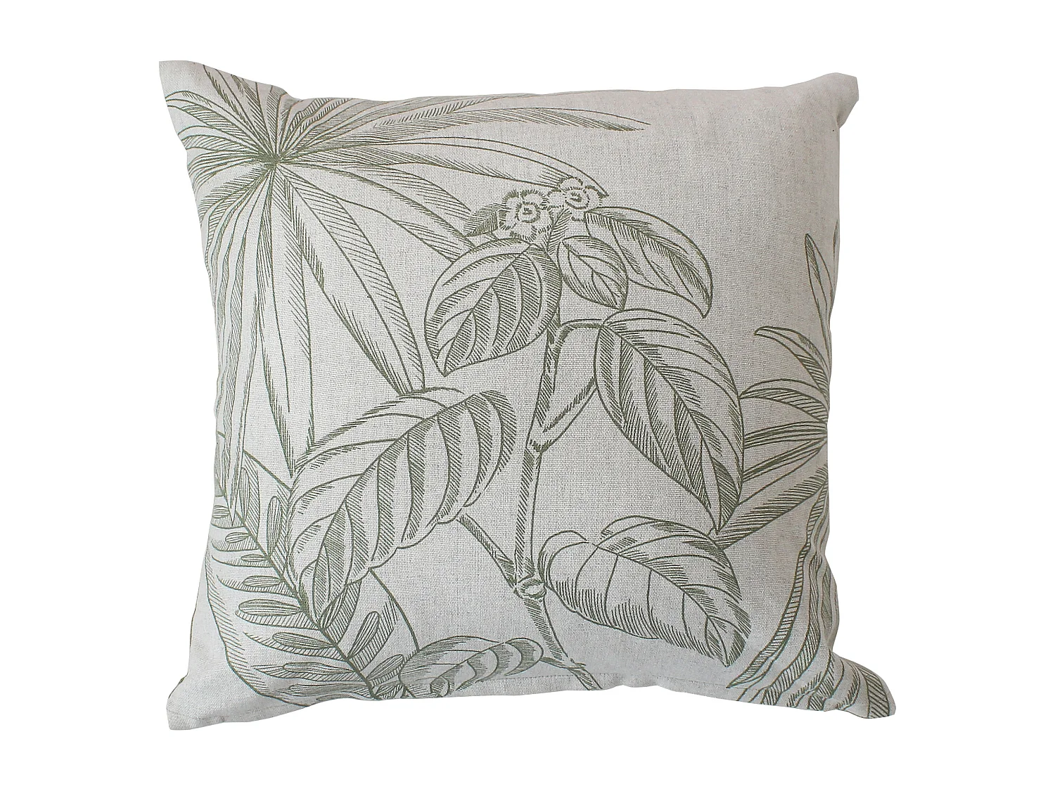 Lot de 2 Coussins déhoussables, carré 40x40cm, Olive Ecru, Recto Verso Inversé, Motif Jungle Tropical, Collection Mambo