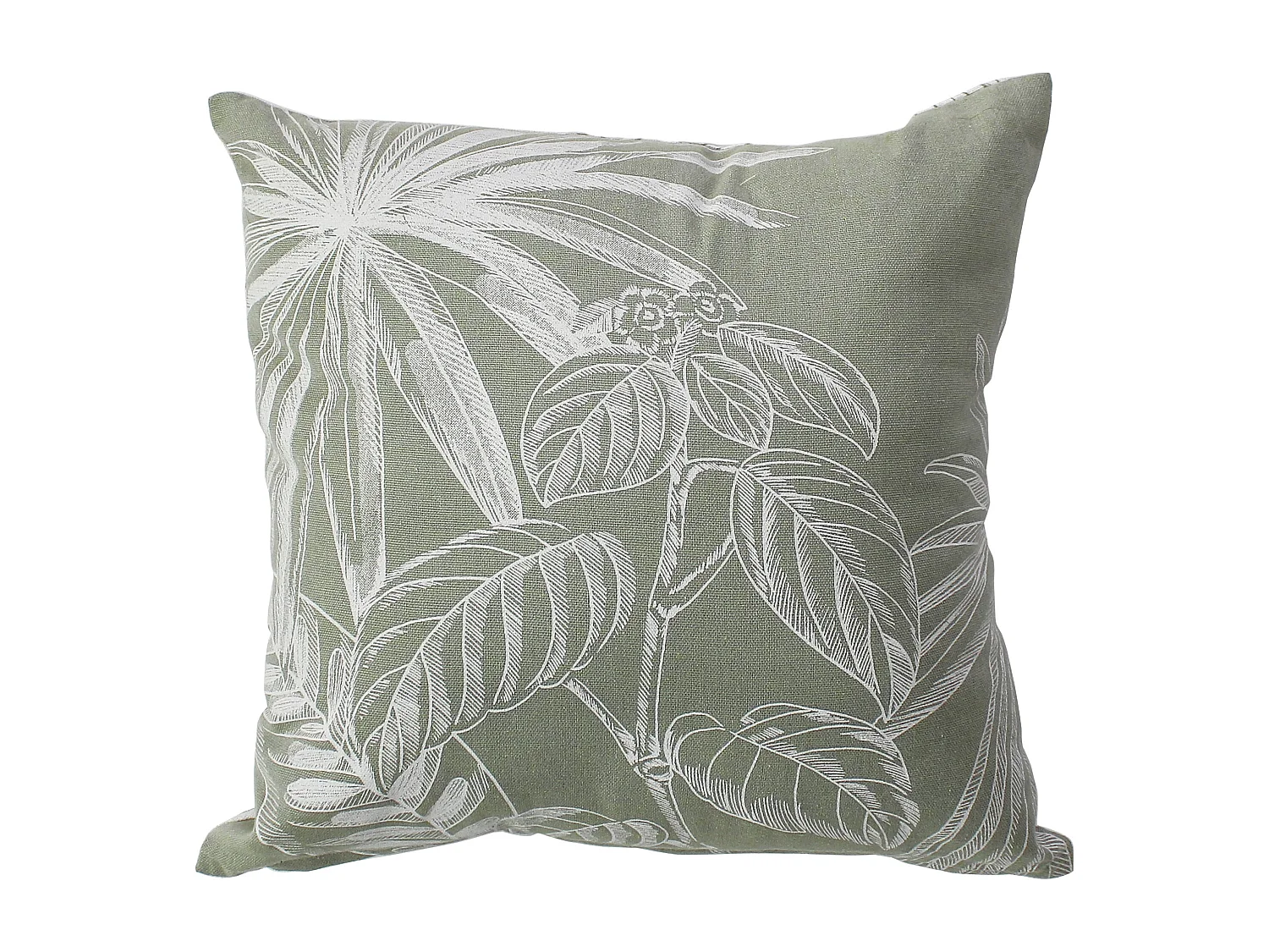 Lot de 2 Coussins déhoussables, carré 40x40cm, Olive Ecru, Recto Verso Inversé, Motif Jungle Tropical, Collection Mambo