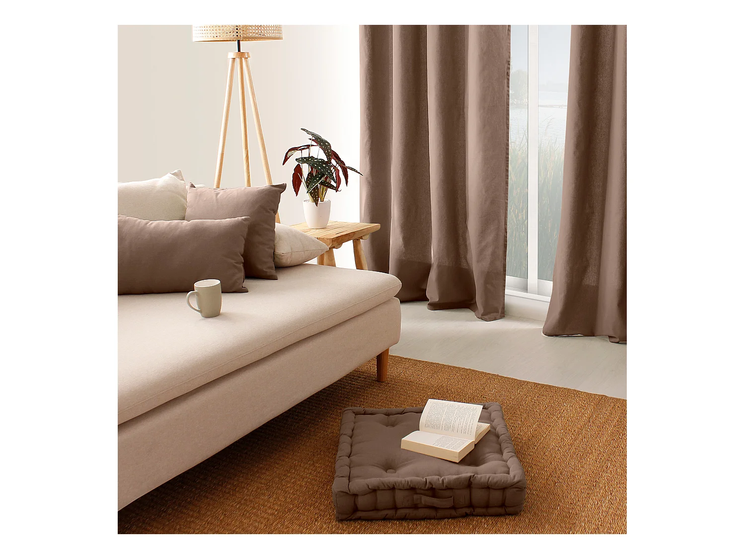 Set van 2 afneembare kussenhoezen, vierkant 60x60cm, nertsbruin, 100% katoen, Panama collectie