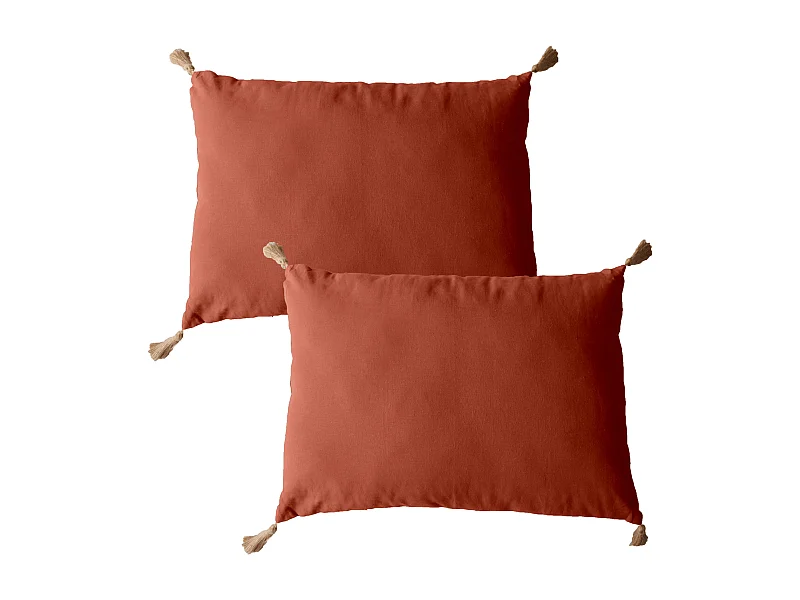 Lot de 2 coussins bohème, rectangulaire 50x70 cm, terre cuite, 100% coton, collection Panama