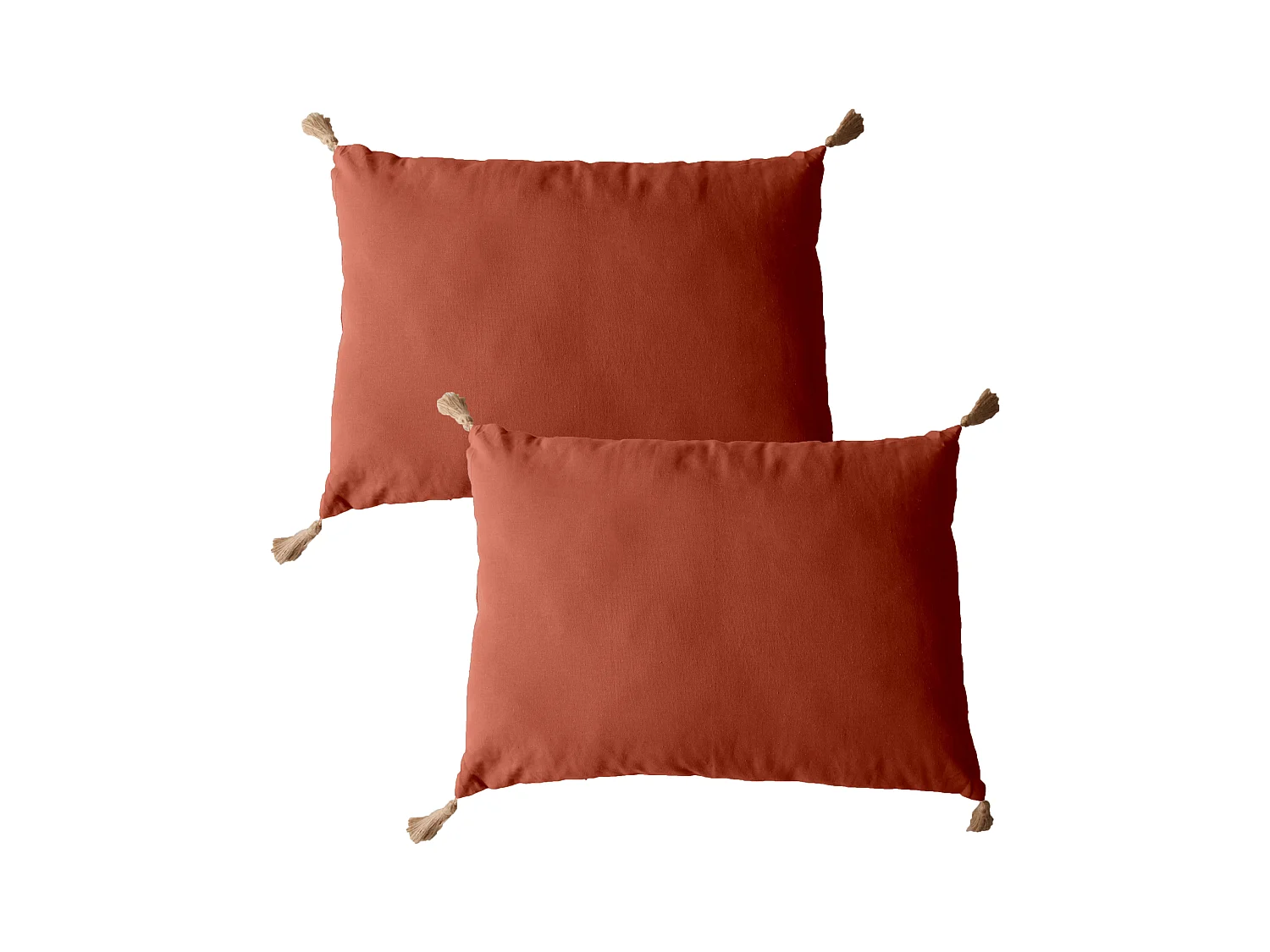 Lot de 2 coussins bohème, rectangulaire 50x70 cm, terre cuite, 100% coton, collection Panama