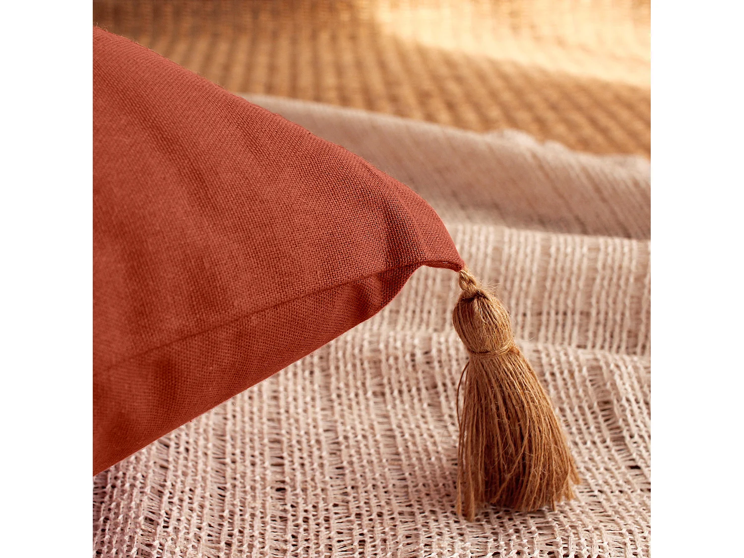 Lot de 2 coussins bohème, rectangulaire 50x70 cm, terre cuite, 100% coton, collection Panama