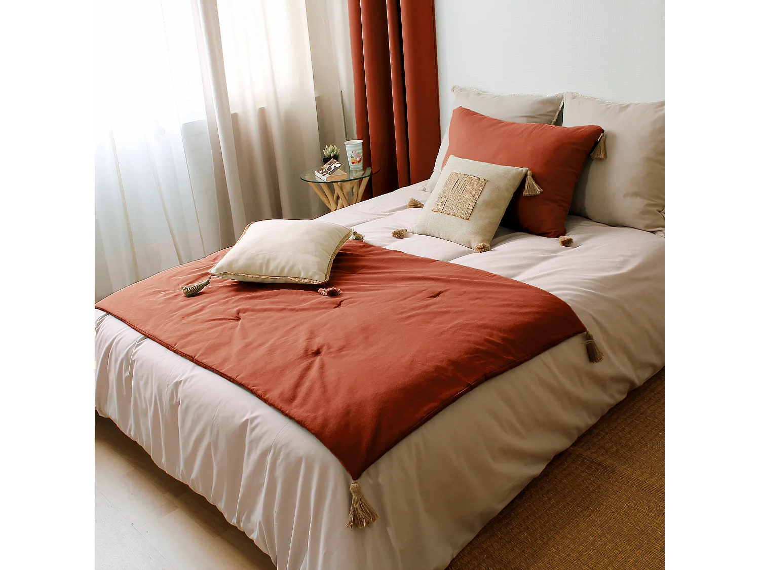 Lot de 2 coussins bohème, rectangulaire 50x70 cm, terre cuite, 100% coton, collection Panama