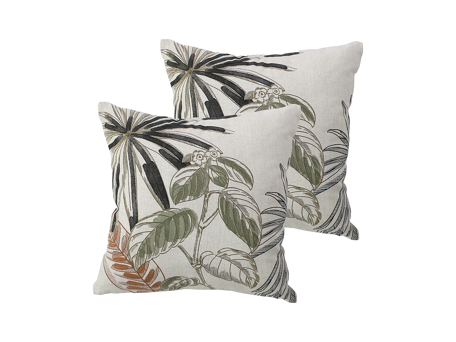 Lot de 2 Coussins déhoussables, carré 40x40cm, Multicouleur, Motif Jungle Tropical, Collection Mambo