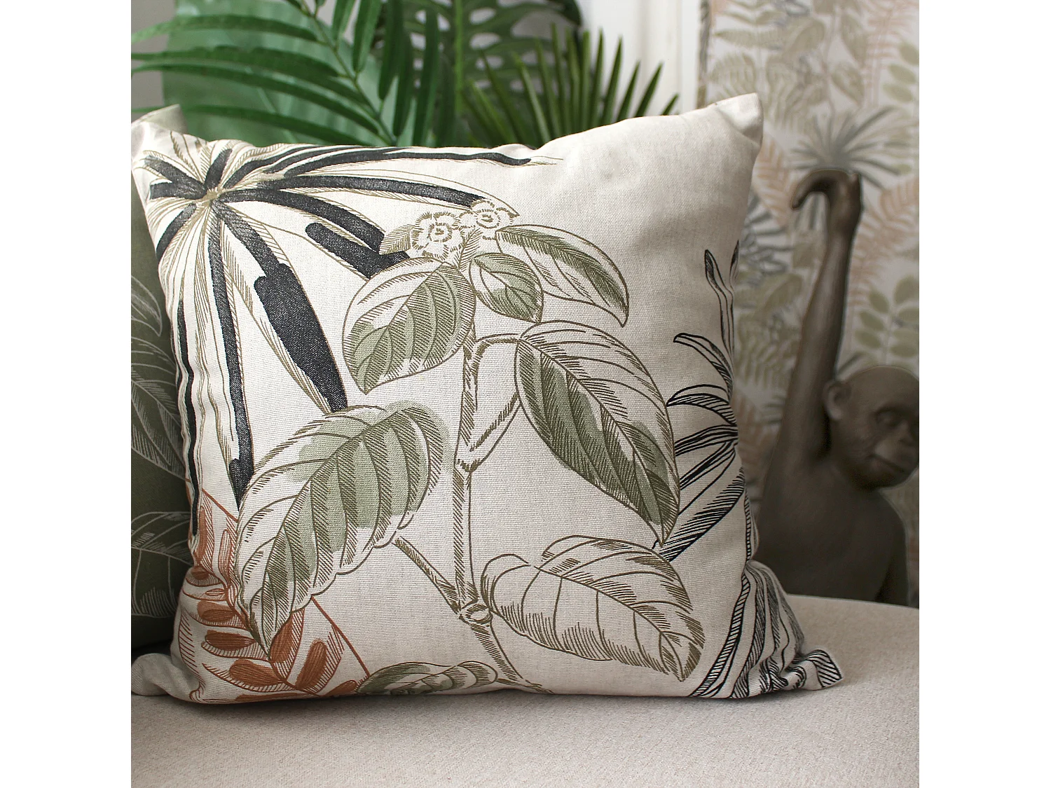 Lot de 2 Coussins déhoussables, carré 40x40cm, Multicouleur, Motif Jungle Tropical, Collection Mambo
