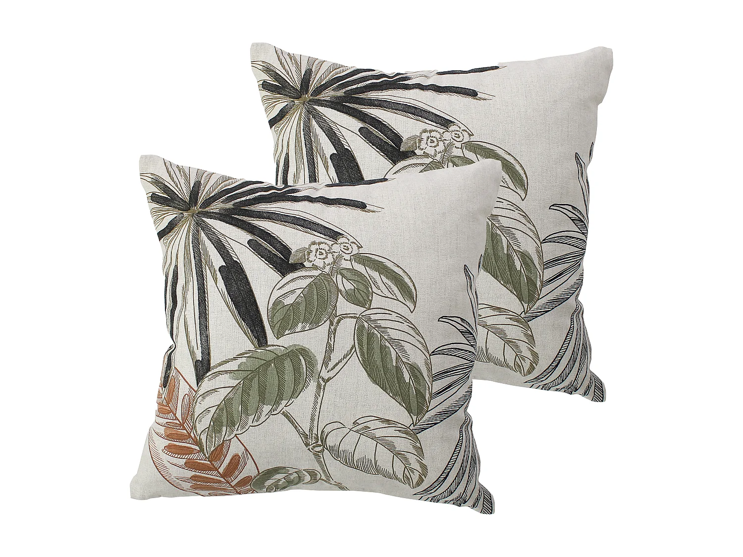 Lot de 2 Coussins déhoussables, carré 40x40cm, Multicouleur, Motif Jungle Tropical, Collection Mambo
