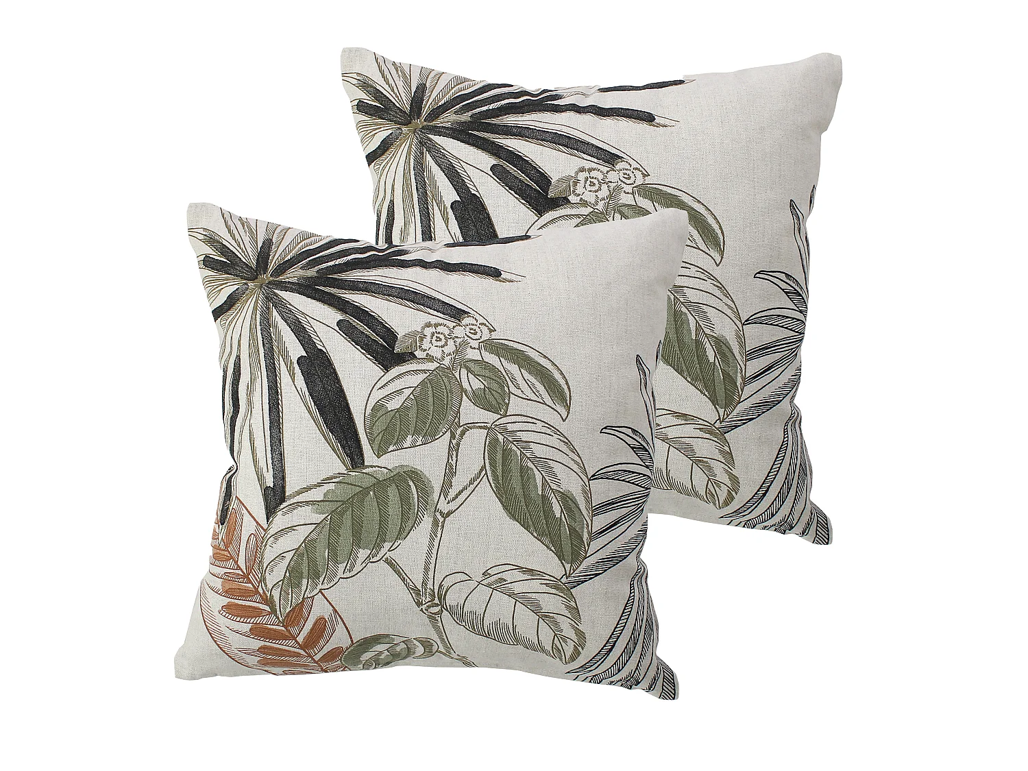 Lot de 2 Coussins déhoussables, carré 40x40cm, Multicouleur, Motif Jungle Tropical, Collection Mambo, CMADECO - Multicouleur