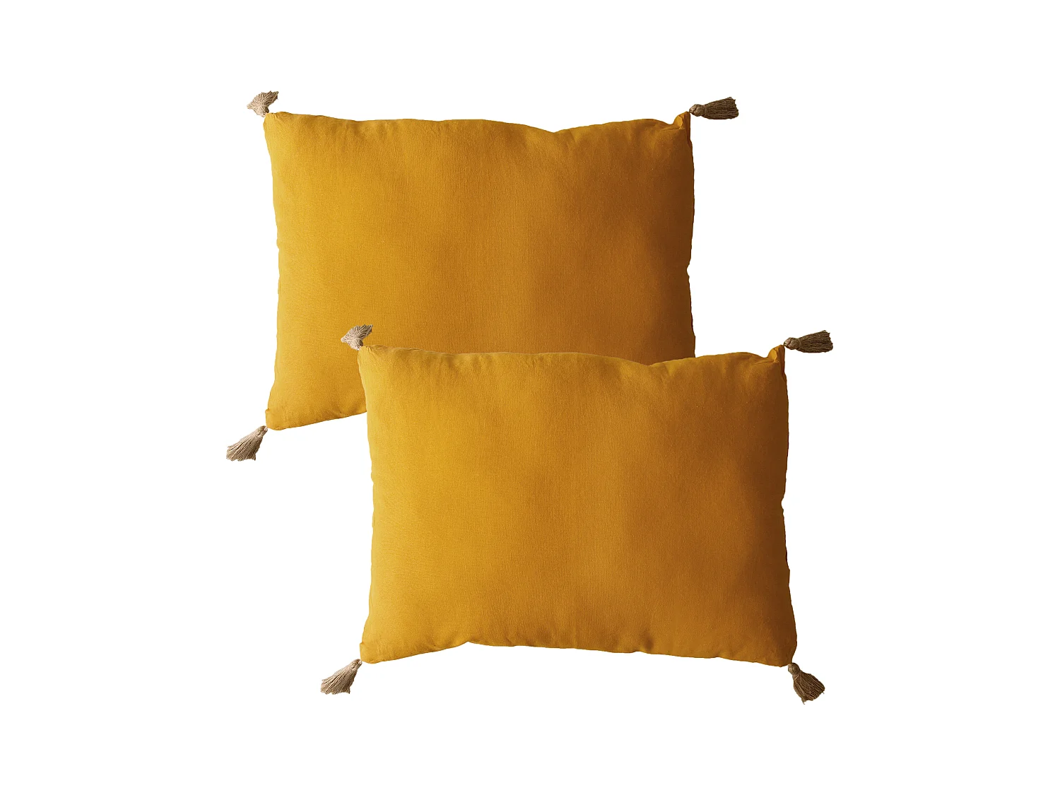 Lot de 2 coussins bohème, rectangulaire 50x70 cm, jaune moutarde, 100% coton, collection Panama
