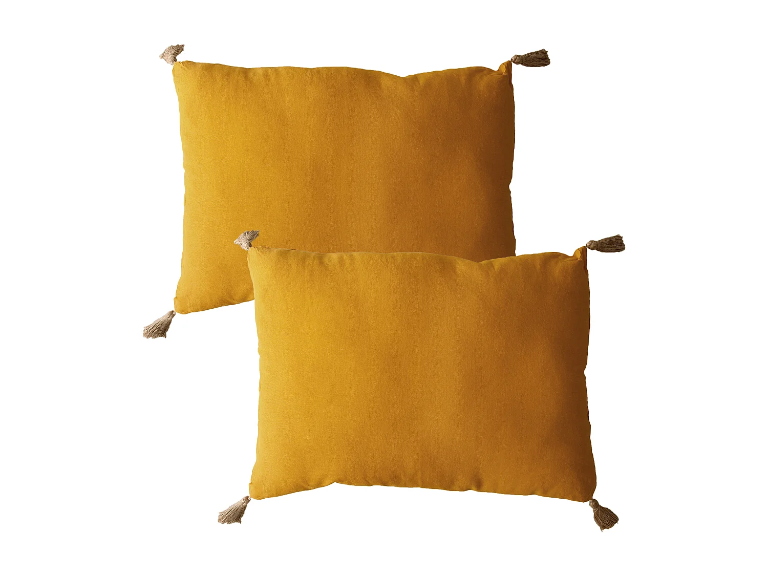 Lot de 2 coussins bohème, rectangulaire 50x70 cm, jaune moutarde, 100% coton, collection Panama
