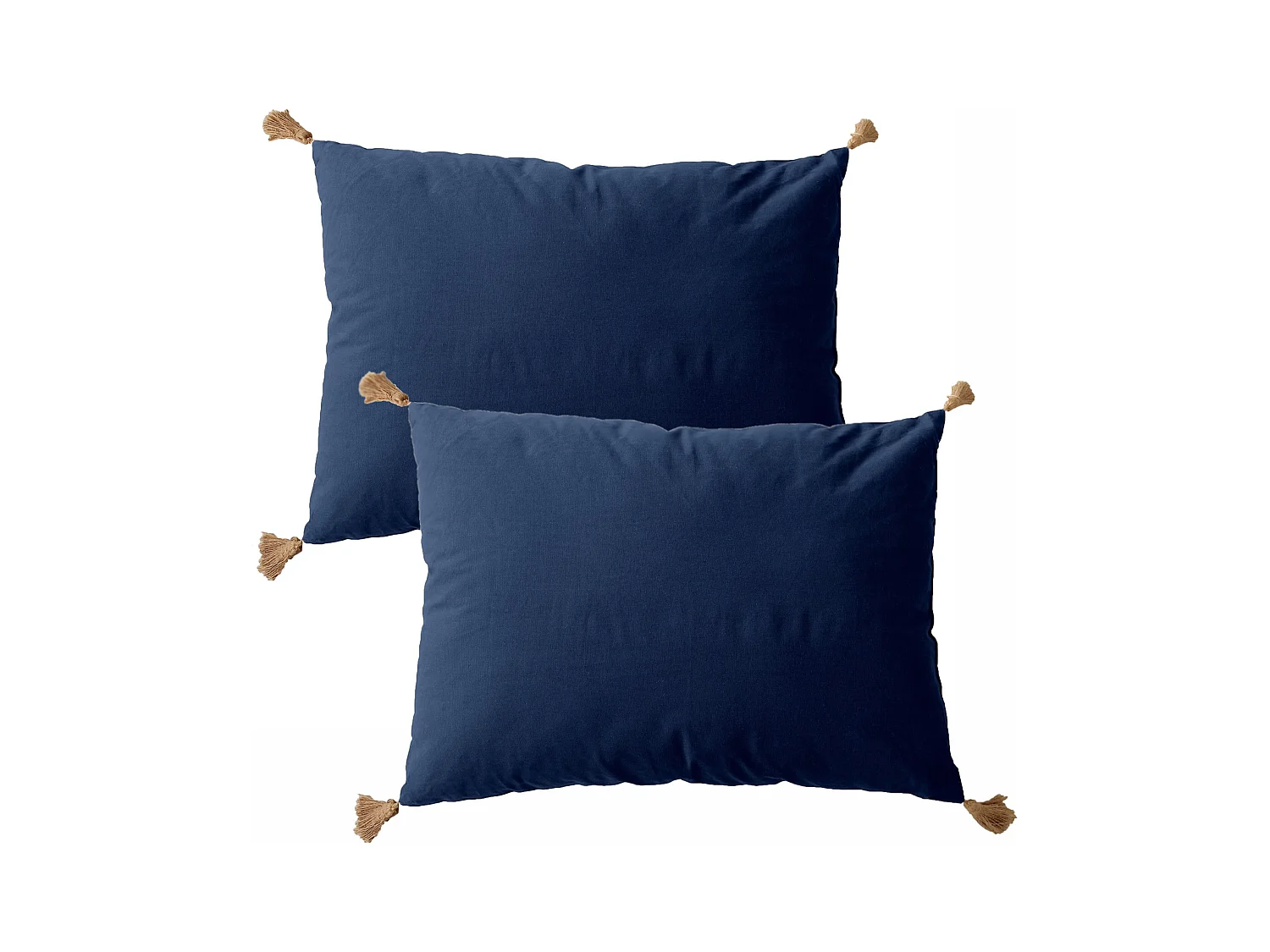 Lot de 2 coussins bohème, rectangulaire 50x70 cm, bleu marine, 100% coton, collection Panama