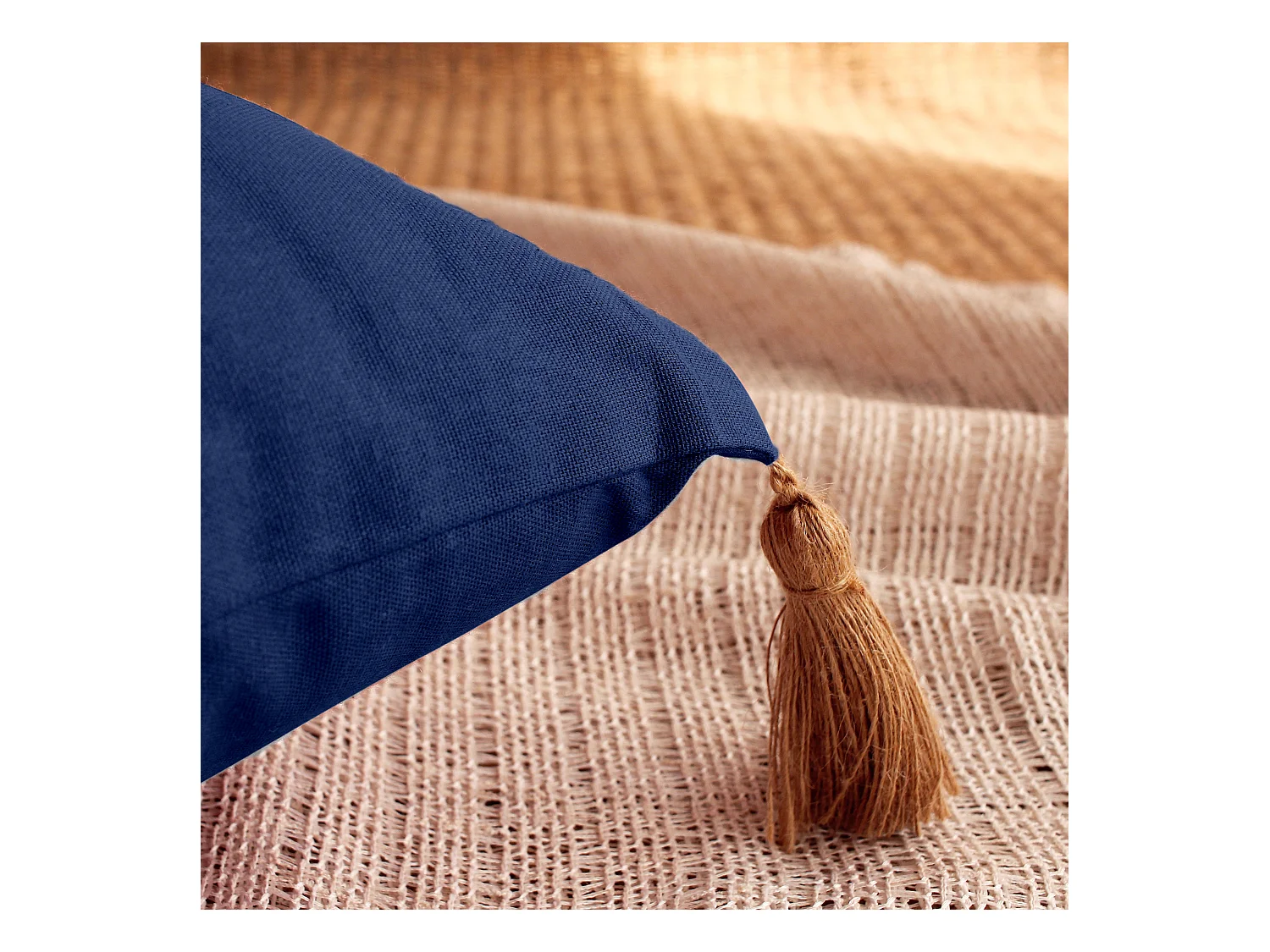 Lot de 2 coussins bohème, rectangulaire 50x70 cm, bleu marine, 100% coton, collection Panama