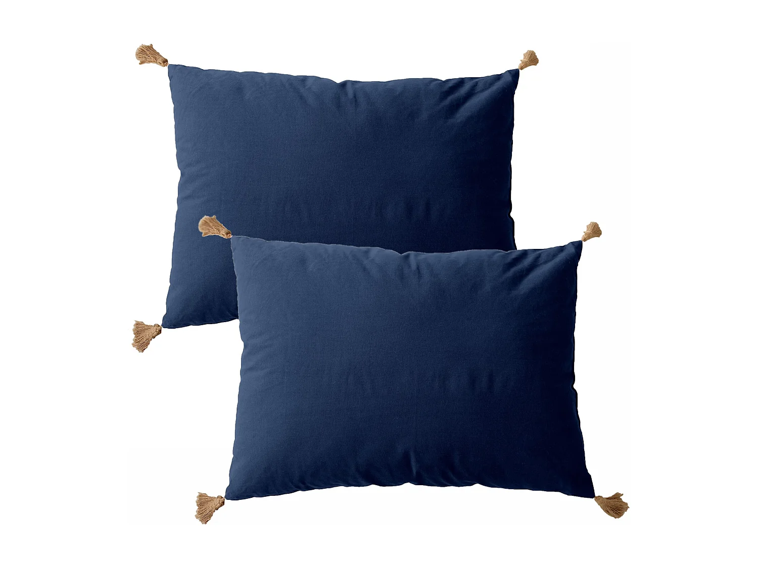 Lot de 2 coussins bohème, rectangulaire 50x70 cm, bleu marine, 100% coton, collection Panama