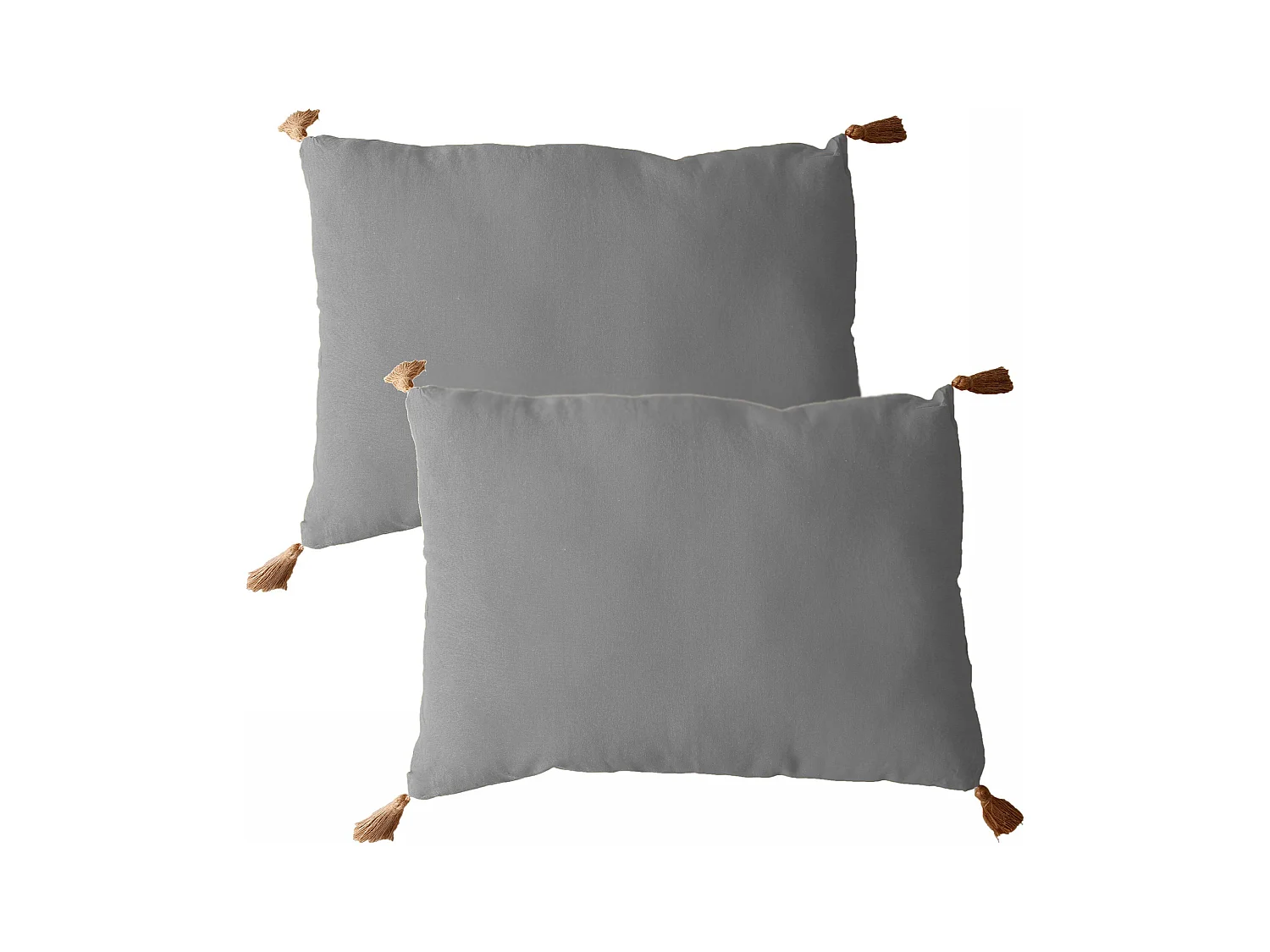 Lot de 2 coussins bohème, rectangulaire 50x70 cm, gris clair, 100% coton, collection Panama