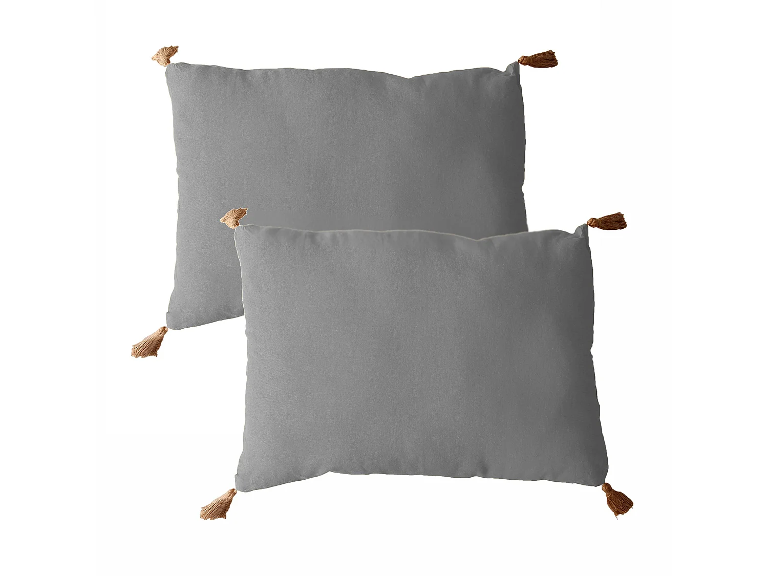 Lot de 2 Coussins bohème, rectangulaire 50x70 cm, 100% coton, Collection Panama, CMADECO - Gris