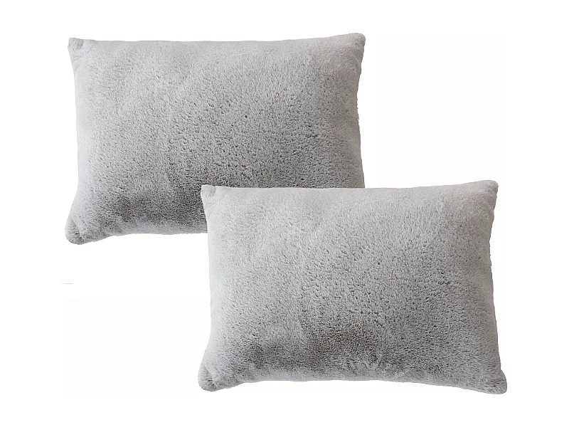 Lot de 2 coussins rectangulaires,  imprimés fausse fourrure, 65x50cm, gris, collection Rabbit