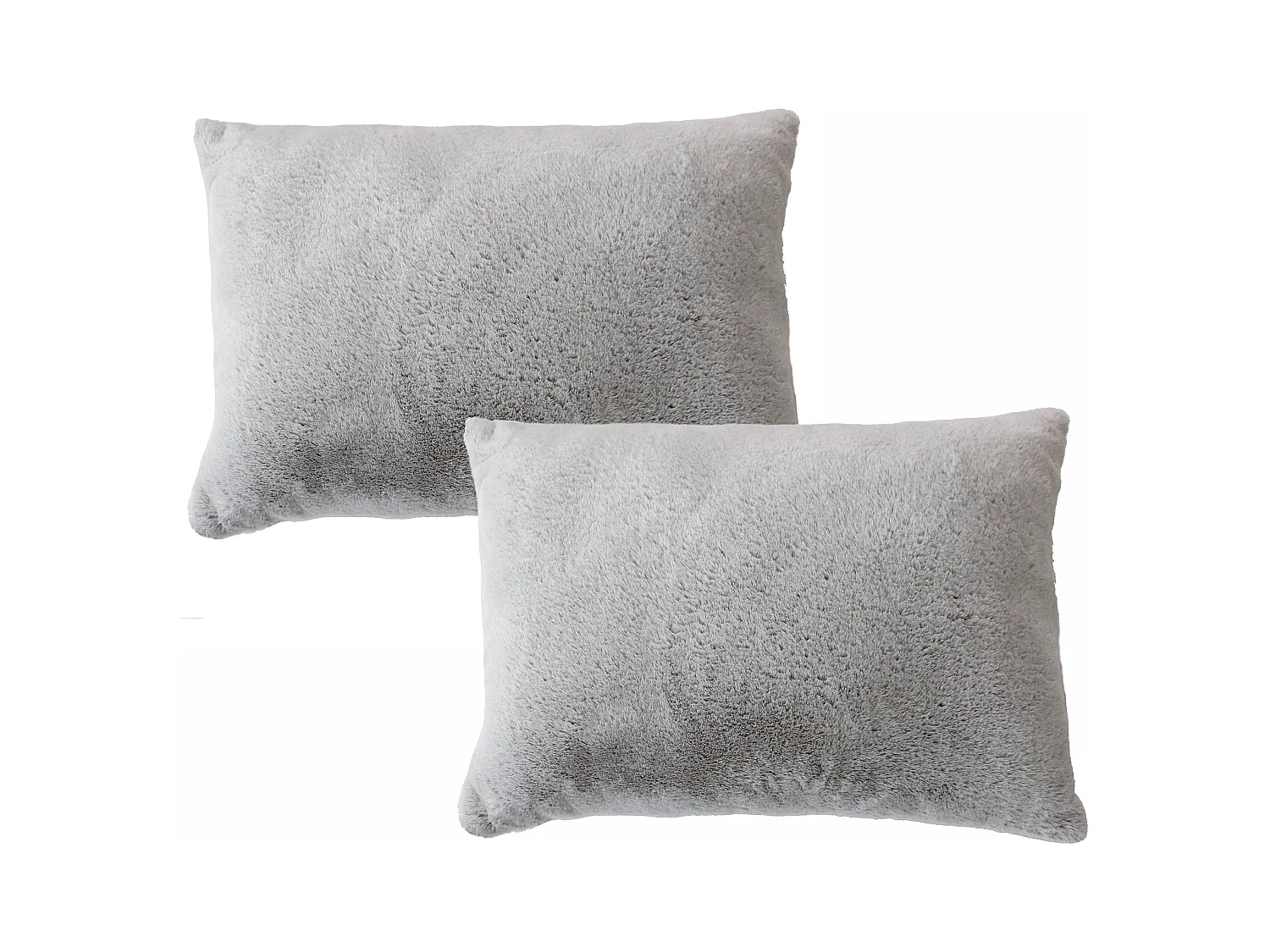 Lot de 2 coussins rectangulaires,  imprimés fausse fourrure, 65x50cm, gris, collection Rabbit