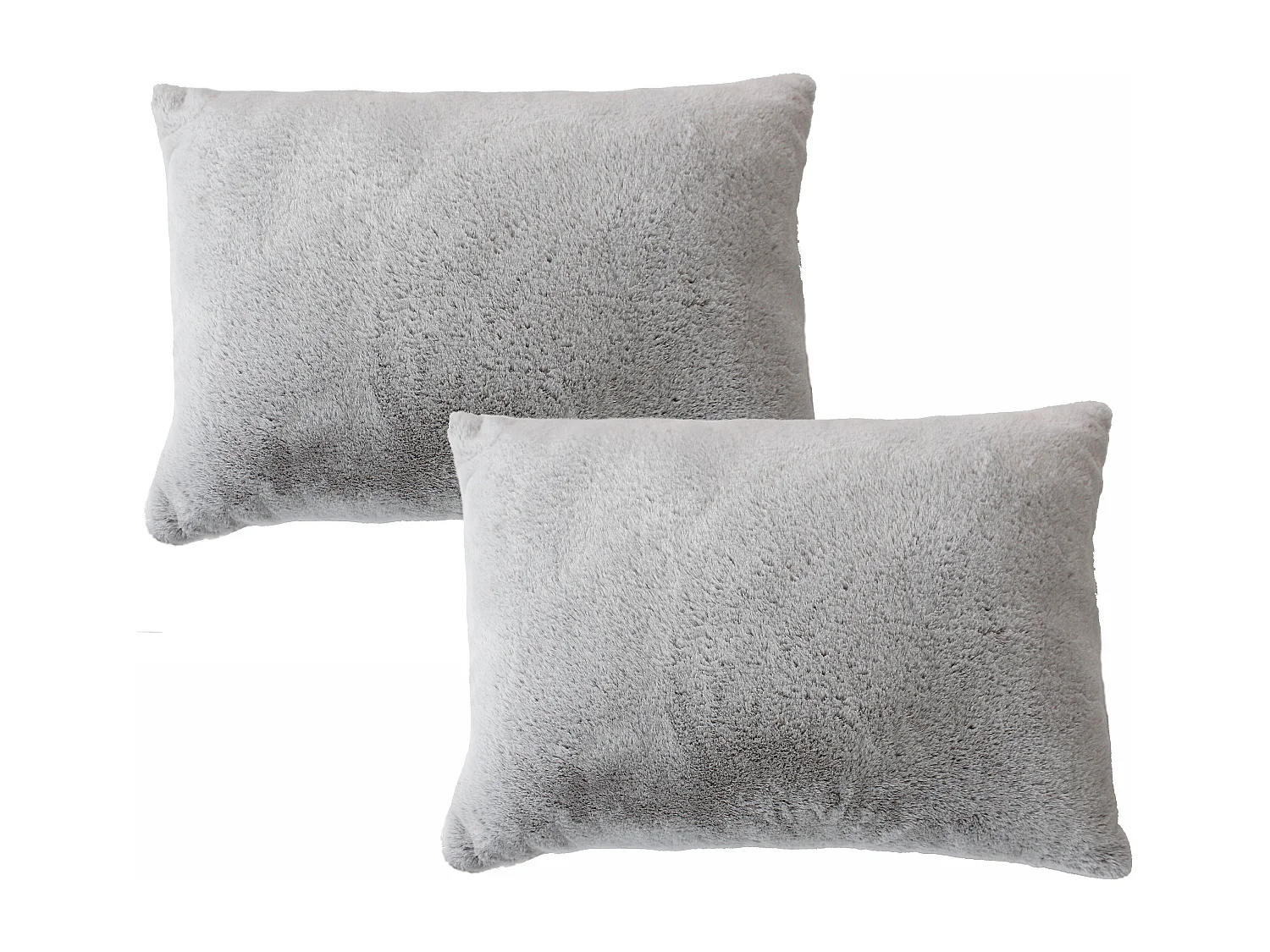 Lot de 2 coussins rectangulaires,  imprimés fausse fourrure, 65x50cm, gris, collection Rabbit