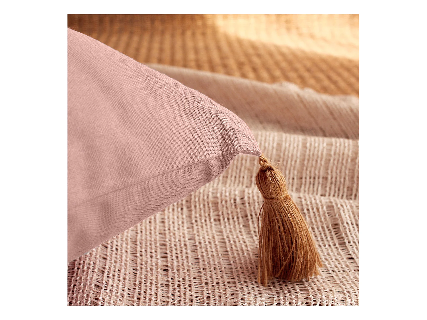 Lot de 2 coussins bohème, rectangulaire 50x70 cm, vieux rose, 100% coton, collection Panama