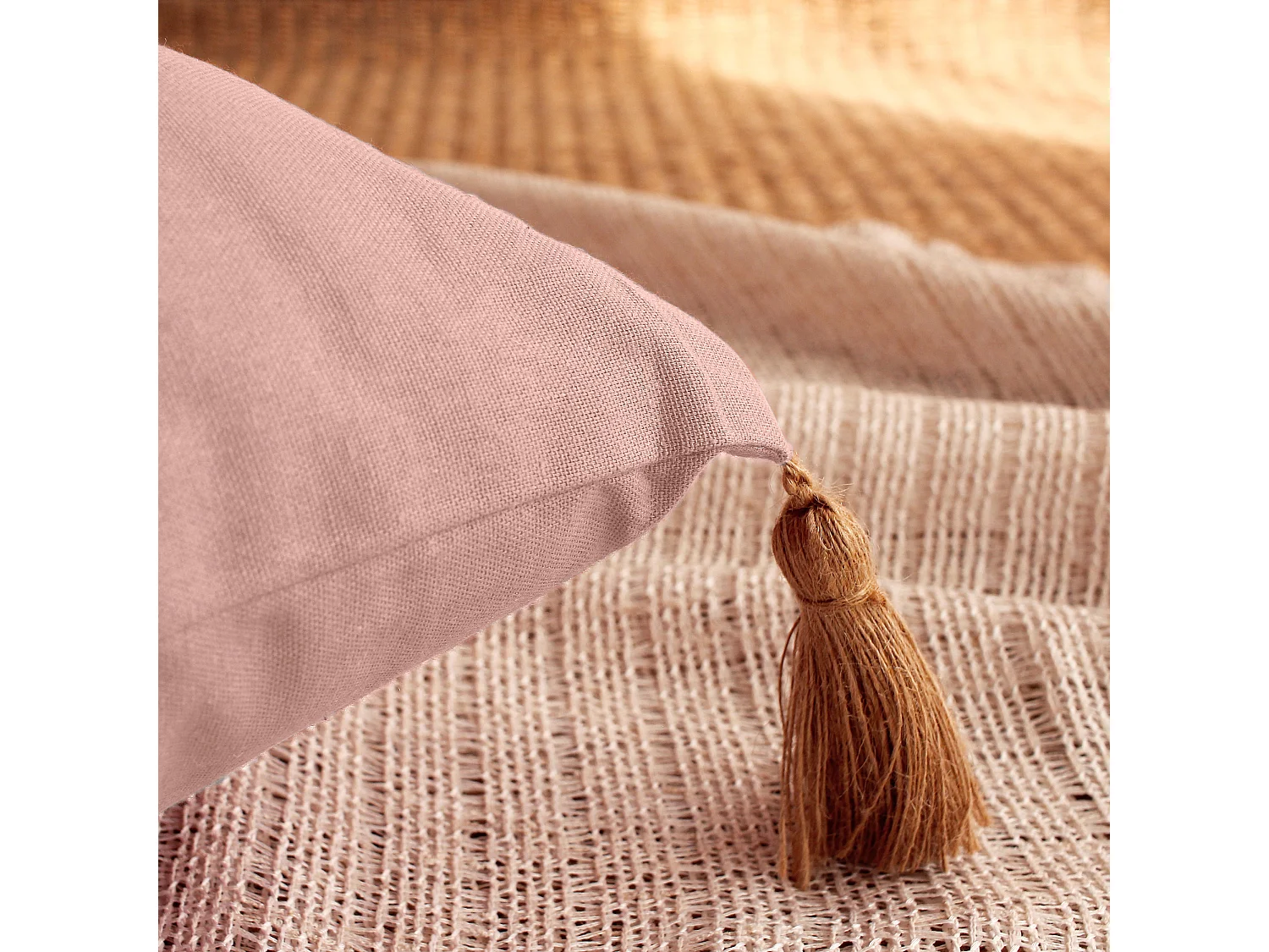 Lot de 2 coussins bohème, rectangulaire 50x70 cm, vieux rose, 100% coton, collection Panama