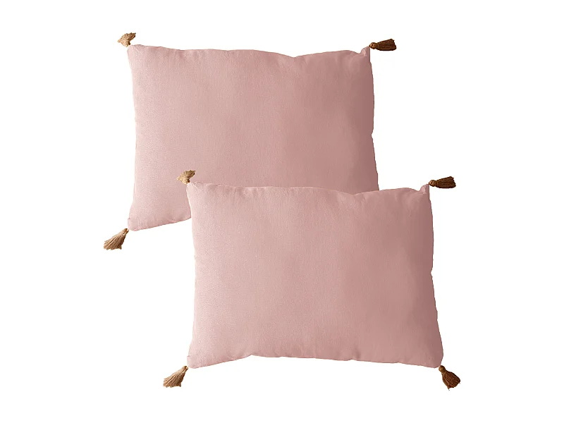 Lot de 2 coussins bohème, rectangulaire 50x70 cm, vieux rose, 100% coton, collection Panama