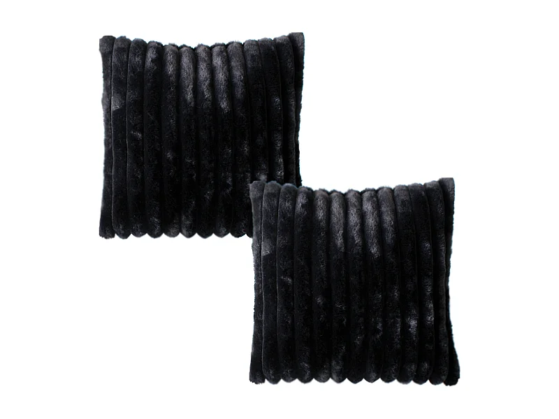 Lot de 2 coussins carré, fausse fourrure côtelée, 40x40cm, noir, collection Matisse