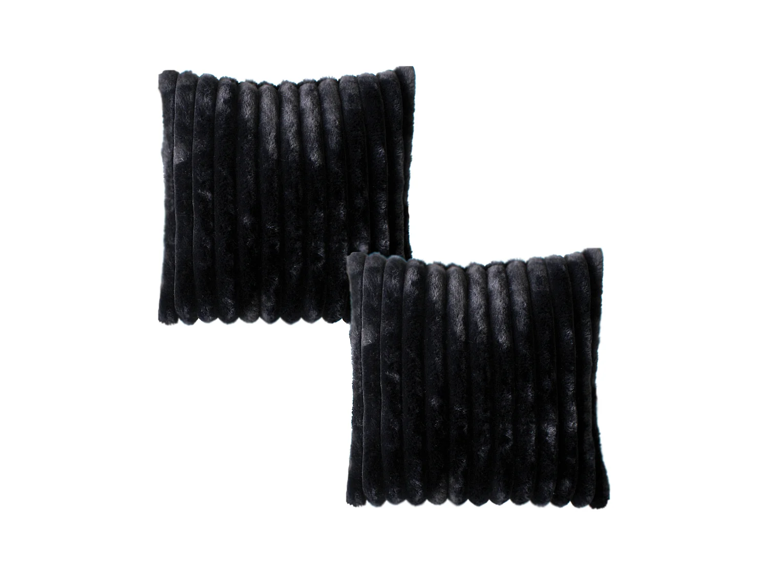 Lot de 2 coussins carré, fausse fourrure côtelée, 40x40cm, noir, collection Matisse