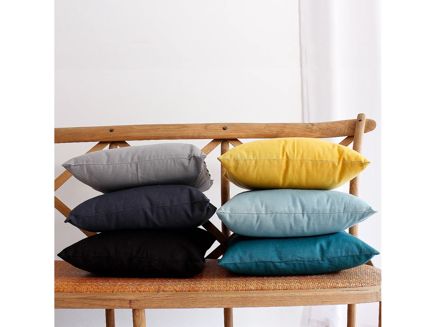 Lot de 2 coussins déhoussables, carré 60x60cm, gris clair, 100% coton, collection Panama