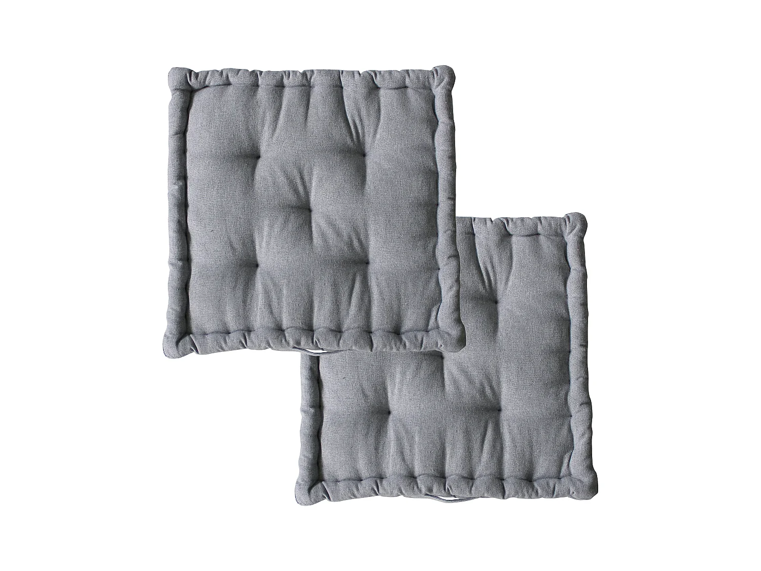 2 Coussins de sol carré avec poignée, 40x40cm, Gris Clair, Collection Dune