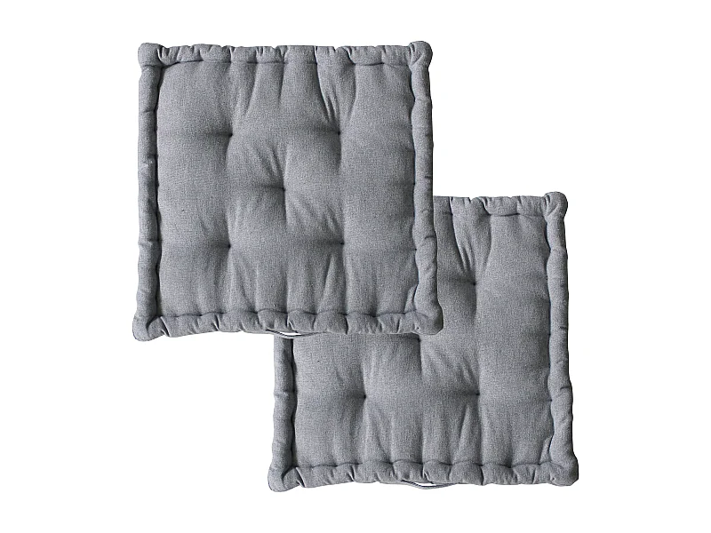 2 Coussins de sol carré avec poignée, 40x40cm, Gris Clair, Collection Dune