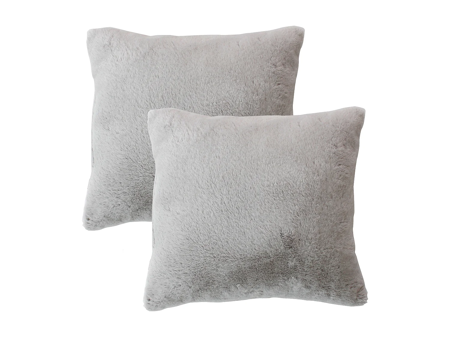 Lot de 2 coussins carré, fausse fourrure recto verso, 40x40cm, gris, Collection Rabbit
