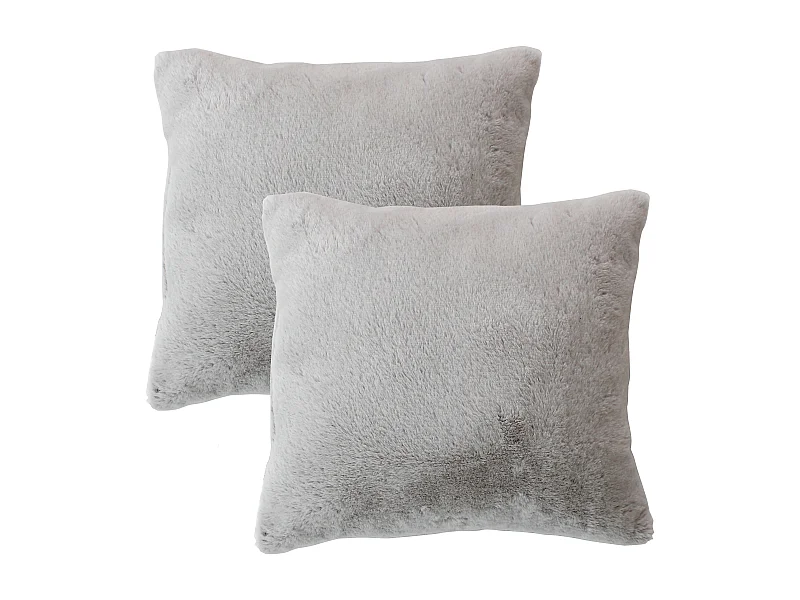 Lot de 2 coussins carré, fausse fourrure recto verso, 40x40cm, gris, Collection Rabbit
