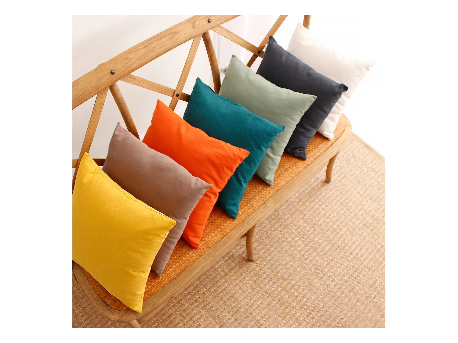 Lot de 2 coussins déhoussables, carré 60x60cm, vert argile, 100% coton, collection Panama