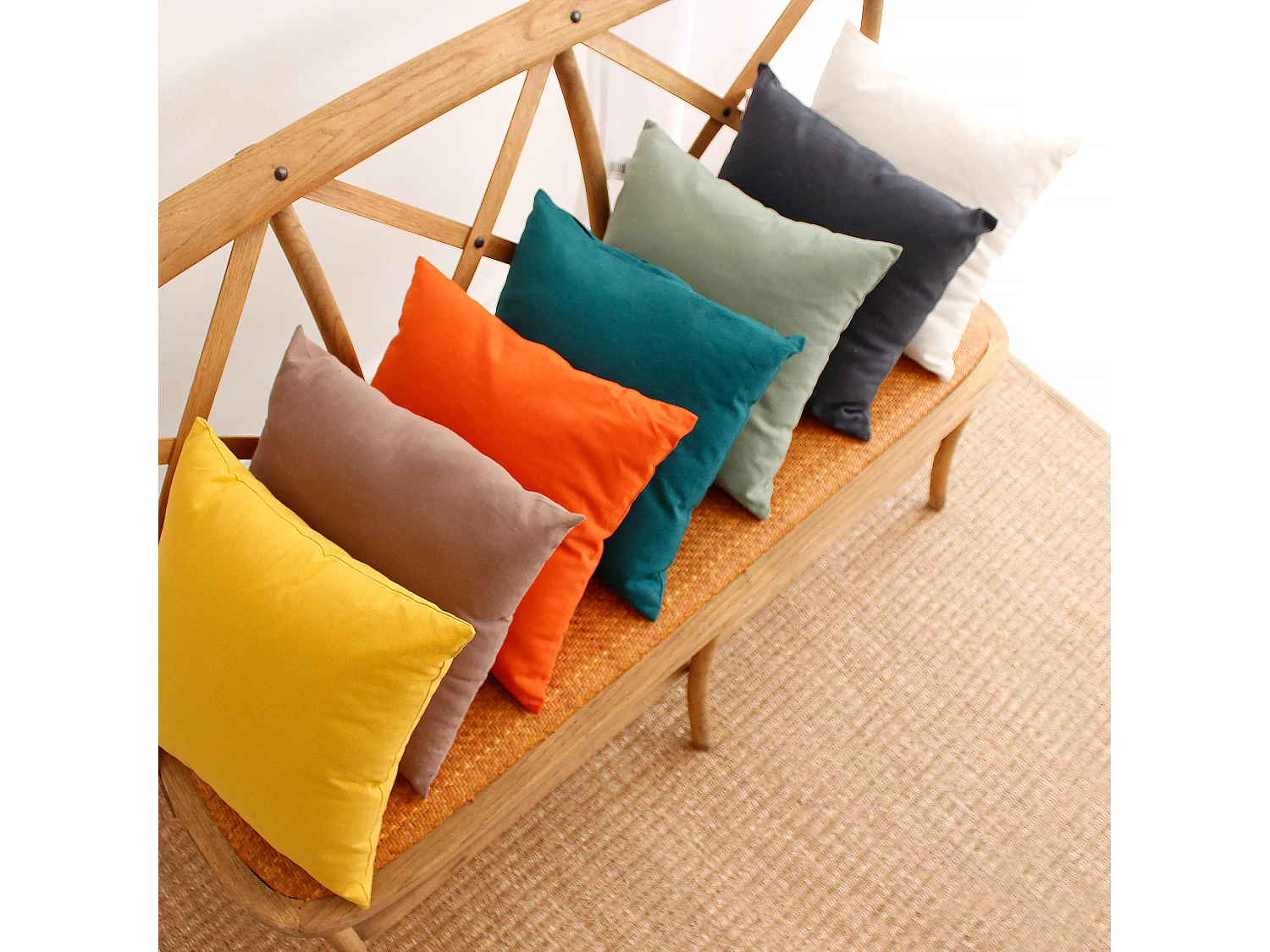 Lot de 2 coussins déhoussables, carré 60x60cm, vert argile, 100% coton, collection Panama