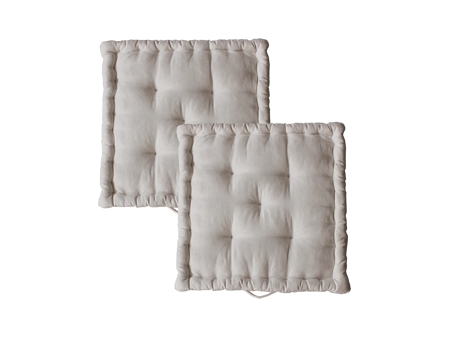 2 Coussins de sol carré avec poignée, 40x40cm, Ecru, Collection Dune