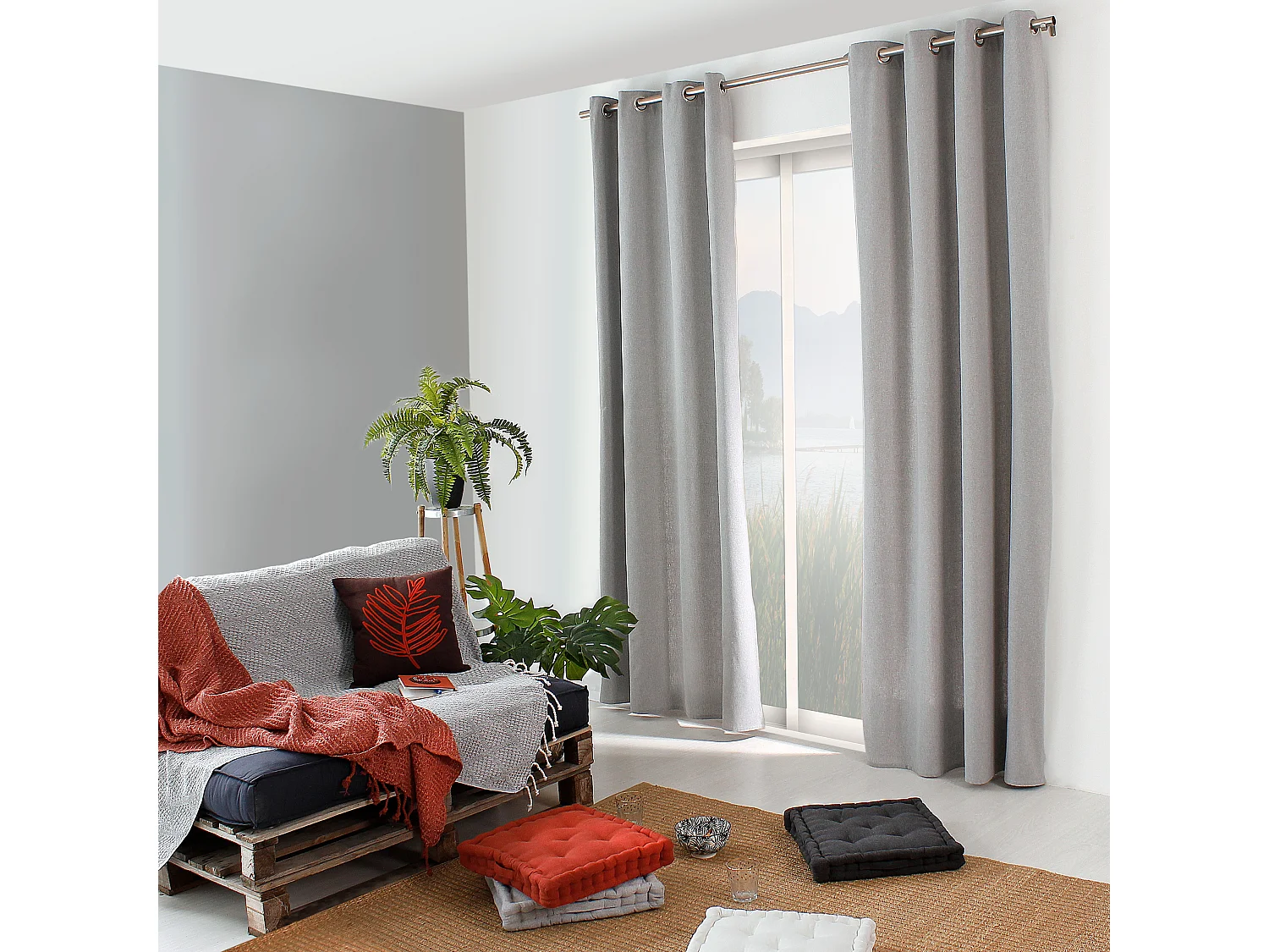 2 Coussins de sol carré avec poignée, 40x40cm, Ecru, Collection Dune